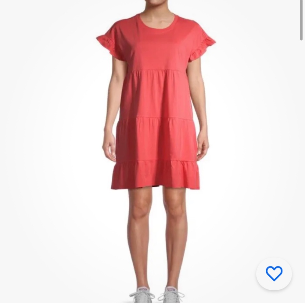 Time and Tru Orange Knit Flutter Sleeve Tiered Dress Small (4-6) NEW